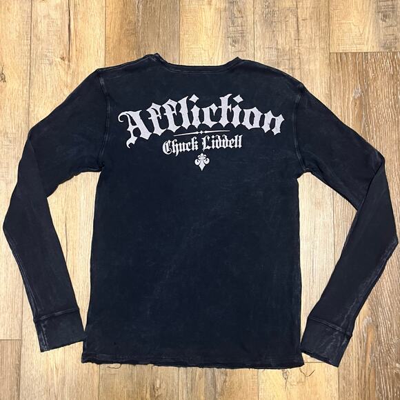 VTG Y2K AFFLICTION UFC Chuck Liddell Iceman Thermal Shirt XL Skull Cross USA Blk - Picture 4 of 7